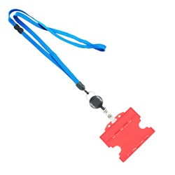 3/8 inch Light blue  breakaway lanyards attached split ring with a retractable id reel and horizontal title bar double-sided ID card holder-blank