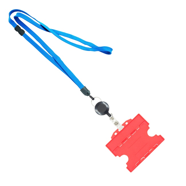 3/8 inch Light blue  breakaway lanyards attached split ring with a retractable id reel and horizontal title bar double-sided ID card holder-blank-LNB3RFBLBL
