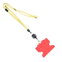 3/8 inch Light gold  breakaway lanyards attached split ring with a retractable id reel and horizontal title bar double-sided ID card holder-blank