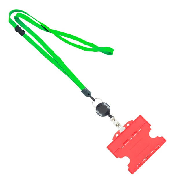 3/8 inch Light green  breakaway lanyards attached split ring with a retractable id reel and horizontal title bar double-sided ID card holder-blank-LNB3RFBLGN