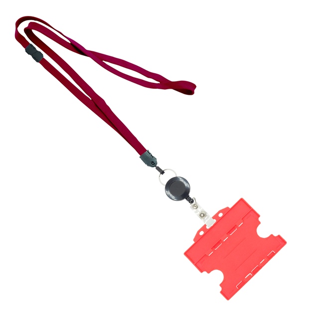 3/8 inch Maroon  breakaway lanyards attached split ring with a retractable id reel and horizontal title bar double-sided ID card holder-blank-LNB3RFBMRN