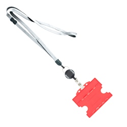 3/8 inch Metallic silver  breakaway lanyards attached split ring with a retractable id reel and horizontal title bar double-sided ID card holder-blank-LNB3RFBMSV