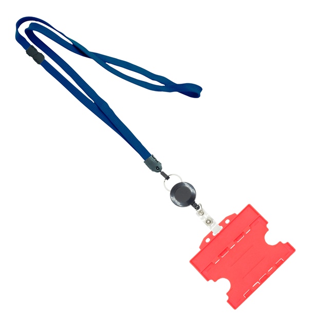 3/8 inch Navyblue  breakaway lanyards attached split ring with a retractable id reel and horizontal title bar double-sided ID card holder-blank-LNB3RFBNBL
