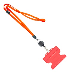 3/8 inch Orange  breakaway lanyards attached split ring with a retractable id reel and horizontal title bar double-sided ID card holder-blank