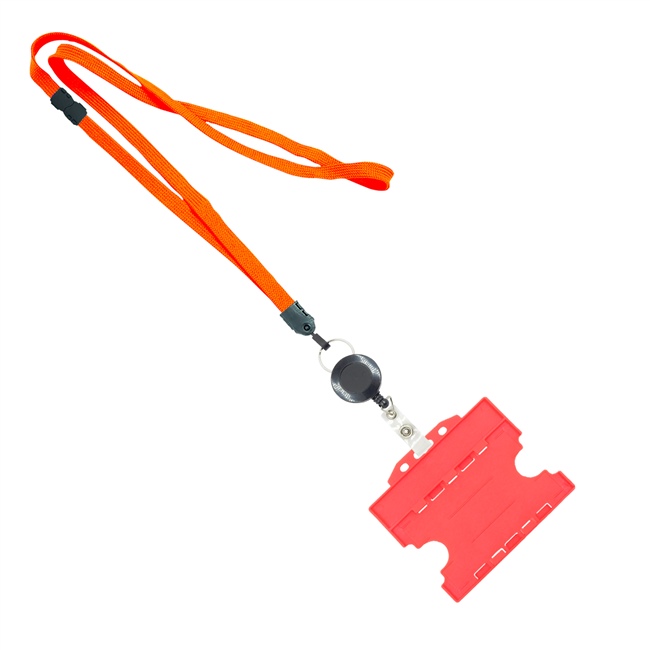 3/8 inch Orange  breakaway lanyards attached split ring with a retractable id reel and horizontal title bar double-sided ID card holder-blank-LNB3RFBORG