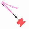 3/8 inch Pink  breakaway lanyards attached split ring with a retractable id reel and horizontal title bar double-sided ID card holder-blank-LNB3RFBPNK