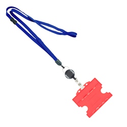 3/8 inch Royalblue  breakaway lanyards attached split ring with a retractable id reel and horizontal title bar double-sided ID card holder-blank