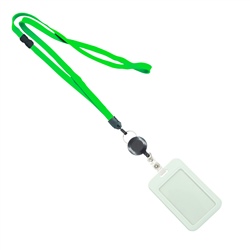 3/8 inch Light green  breakaway lanyard attached key ring with ID badge reel and and vertical 2 ID card holder-blank
