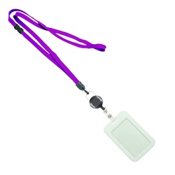 3/8 inch Purple  breakaway lanyard attached key ring with ID badge reel and and vertical 2 ID card holder-blank-LNB3RGBPRP