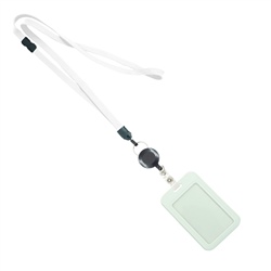 3/8 inch White  breakaway lanyard attached key ring with ID badge reel and and vertical 2 ID card holder-blank-LNB3RGBWHT