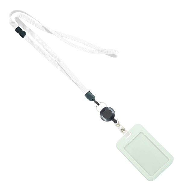 3/8 inch White  breakaway lanyard attached key ring with ID badge reel and and vertical 2 ID card holder-blank-LNB3RGBWHT