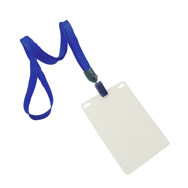 3/8 inch Royalblue plain neck lanyard with a transparent vertical 3 x 4 badge holder-blank-LNB3V1NRBL