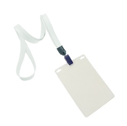3/8 inch White plain neck lanyard with a transparent vertical 3 x 4 badge holder-blank-LNB3V1NWHT