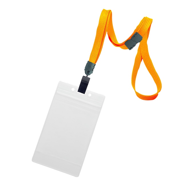 3/8 inch Carrot orange title bar 3x4 ID holder lanyardwith rotating plastic clip attached vertical 3 x 4 zip-lock title bar badge holder-blank-LNB3V3BCOG