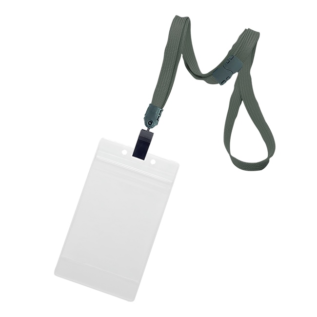 3/8 inch Dark gray title bar 3x4 ID holder lanyardwith rotating plastic clip attached vertical 3 x 4 zip-lock title bar badge holder-blank-LNB3V3BDGY