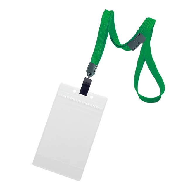 3/8 inch Green title bar 3x4 ID holder lanyardwith rotating plastic clip attached vertical 3 x 4 zip-lock title bar badge holder-blank-LNB3V3BGRN