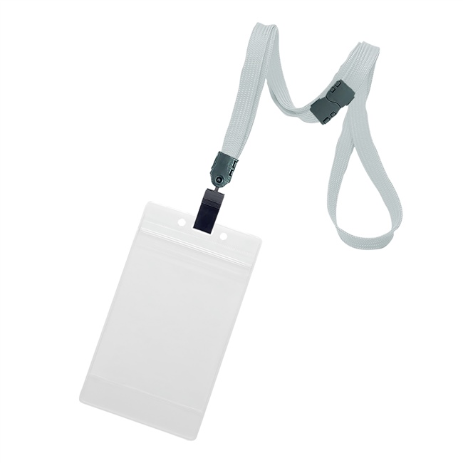 3/8 inch Gray title bar 3x4 ID holder lanyardwith rotating plastic clip attached vertical 3 x 4 zip-lock title bar badge holder-blank-LNB3V3BGRY