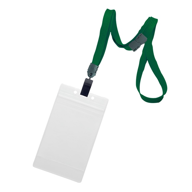 3/8 inch Hunter green title bar 3x4 ID holder lanyardwith rotating plastic clip attached vertical 3 x 4 zip-lock title bar badge holder-blank-LNB3V3BHGN