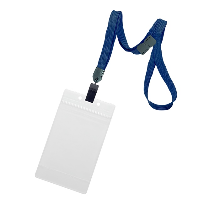 3/8 inch Navyblue title bar 3x4 ID holder lanyardwith rotating plastic clip attached vertical 3 x 4 zip-lock title bar badge holder-blank-LNB3V3BNBL
