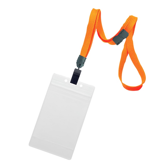 3/8 inch Orange title bar 3x4 ID holder lanyardwith rotating plastic clip attached vertical 3 x 4 zip-lock title bar badge holder-blank-LNB3V3BORG