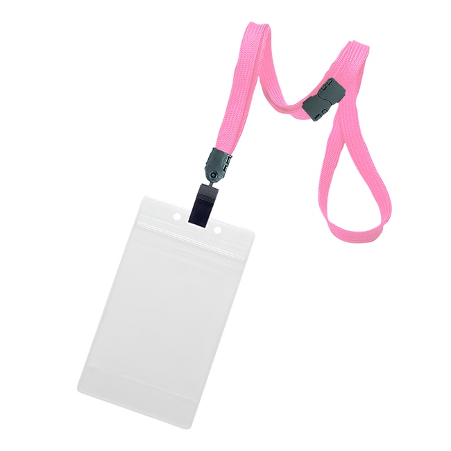 3/8 inch Pink title bar 3x4 ID holder lanyardwith rotating plastic clip attached vertical 3 x 4 zip-lock title bar badge holder-blank-LNB3V3BPNK