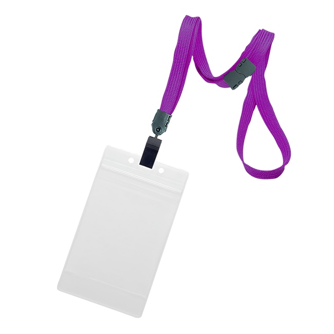 3/8 inch Purple title bar 3x4 ID holder lanyardwith rotating plastic clip attached vertical 3 x 4 zip-lock title bar badge holder-blank-LNB3V3BPRP
