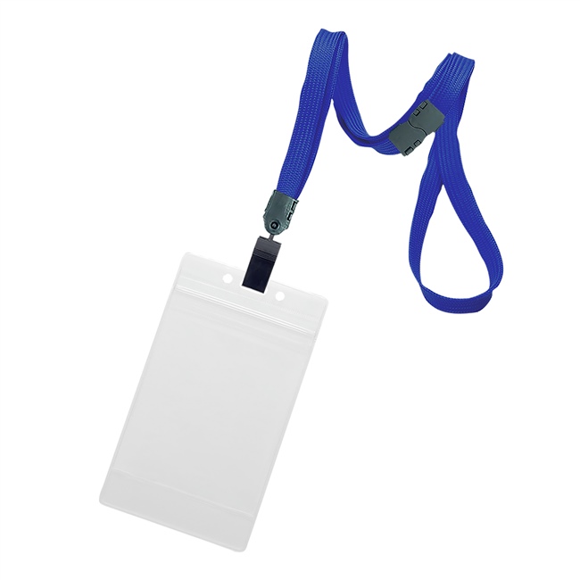 3/8 inch Royalblue title bar 3x4 ID holder lanyardwith rotating plastic clip attached vertical 3 x 4 zip-lock title bar badge holder-blank-LNB3V3BRBL