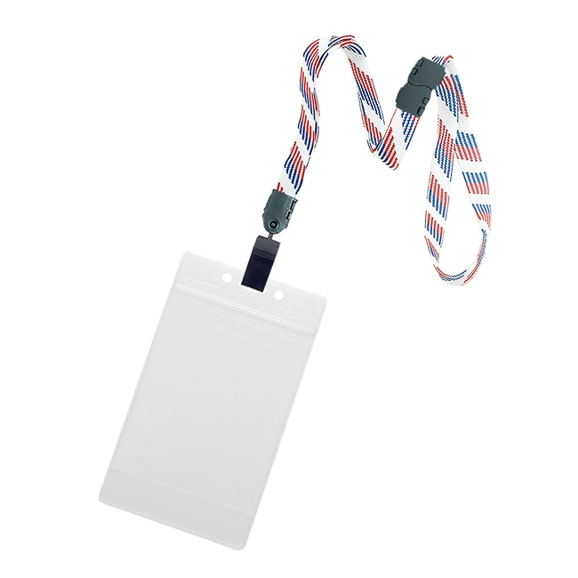 3/8 inch Patriotic pattern title bar 3x4 ID holder lanyardwith rotating plastic clip attached vertical 3 x 4 zip-lock title bar badge holder-blank-LNB3V3BRBW