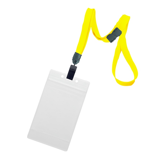 3/8 inch Yellow title bar 3x4 ID holder lanyardwith rotating plastic clip attached vertical 3 x 4 zip-lock title bar badge holder-blank-LNB3V3BYLW