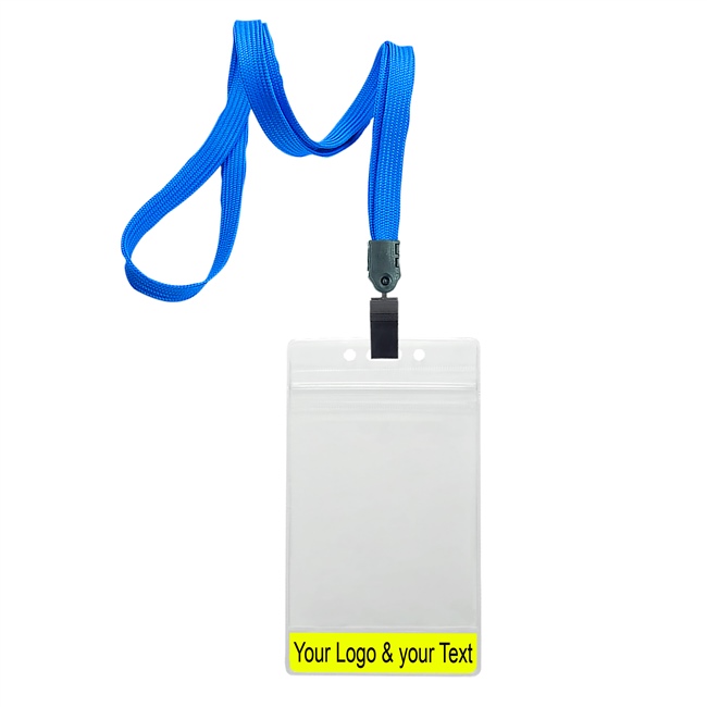 3/8 inch Blue title bar 3x4 ID holder lanyardwith rotating plastic clip attached vertical 3 x 4 zip-lock custom title bar badge holder-blank-LNB3V3NBLU