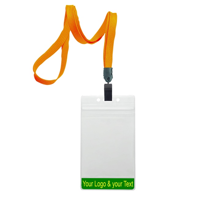 3/8 inch Carrot orange title bar 3x4 ID holder lanyardwith rotating plastic clip attached vertical 3 x 4 zip-lock custom title bar badge holder-blank-LNB3V3NCOG