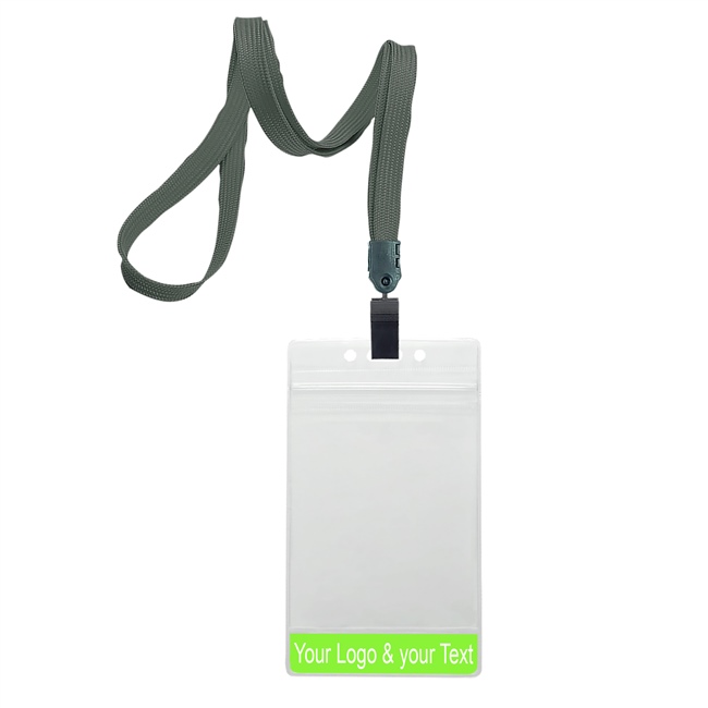 3/8 inch Dark gray title bar 3x4 ID holder lanyardwith rotating plastic clip attached vertical 3 x 4 zip-lock custom title bar badge holder-blank-LNB3V3NDGY