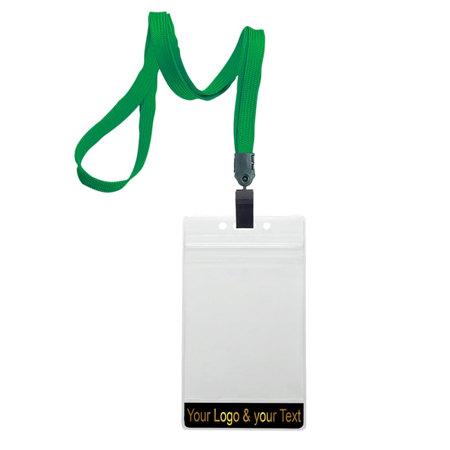 3/8 inch Green title bar 3x4 ID holder lanyardwith rotating plastic clip attached vertical 3 x 4 zip-lock custom title bar badge holder-blank-LNB3V3NGRN