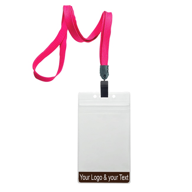 3/8 inch Hot pink title bar 3x4 ID holder lanyardwith rotating plastic clip attached vertical 3 x 4 zip-lock custom title bar badge holder-blank-LNB3V3NHPK