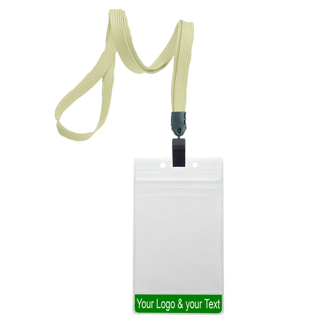 3/8 inch Light gold title bar 3x4 ID holder lanyardwith rotating plastic clip attached vertical 3 x 4 zip-lock custom title bar badge holder-blank-LNB3V3NLGD
