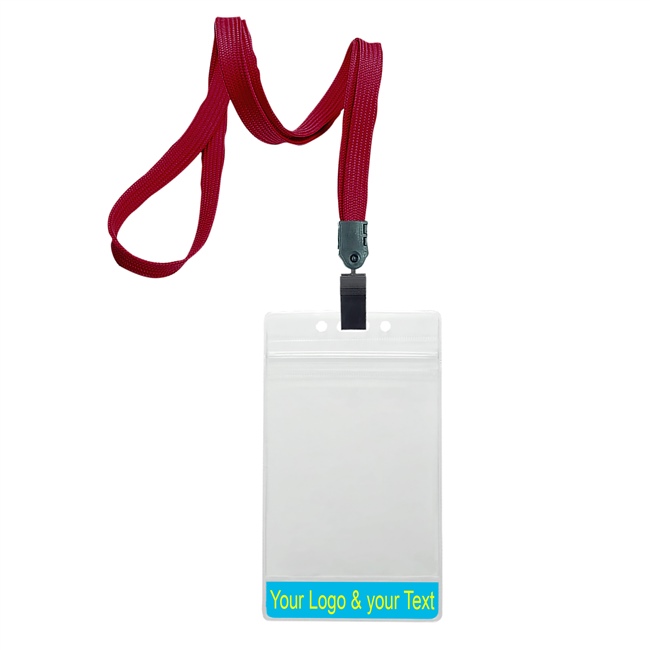 3/8 inch Maroon title bar 3x4 ID holder lanyardwith rotating plastic clip attached vertical 3 x 4 zip-lock custom title bar badge holder-blank-LNB3V3NMRN