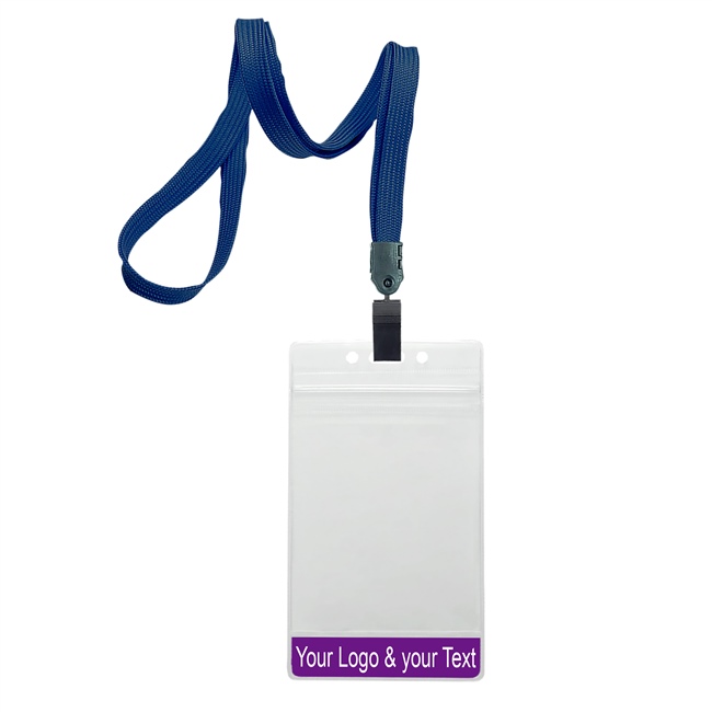 3/8 inch Navyblue title bar 3x4 ID holder lanyardwith rotating plastic clip attached vertical 3 x 4 zip-lock custom title bar badge holder-blank-LNB3V3NNBL