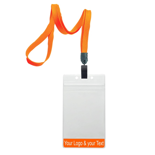 3/8 inch Orange title bar 3x4 ID holder lanyardwith rotating plastic clip attached vertical 3 x 4 zip-lock custom title bar badge holder-blank-LNB3V3NORG
