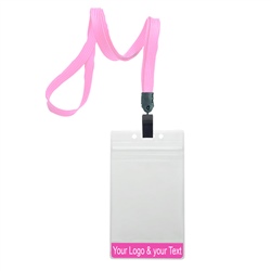 3/8 inch Pink title bar 3x4 ID holder lanyardwith rotating plastic clip attached vertical 3 x 4 zip-lock custom title bar badge holder-blank-LNB3V3NPNK