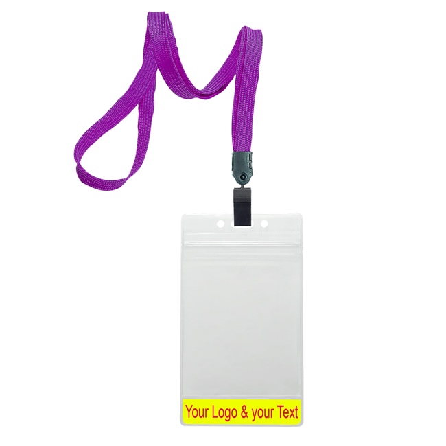 3/8 inch Purple title bar 3x4 ID holder lanyardwith rotating plastic clip attached vertical 3 x 4 zip-lock custom title bar badge holder-blank-LNB3V3NPRP