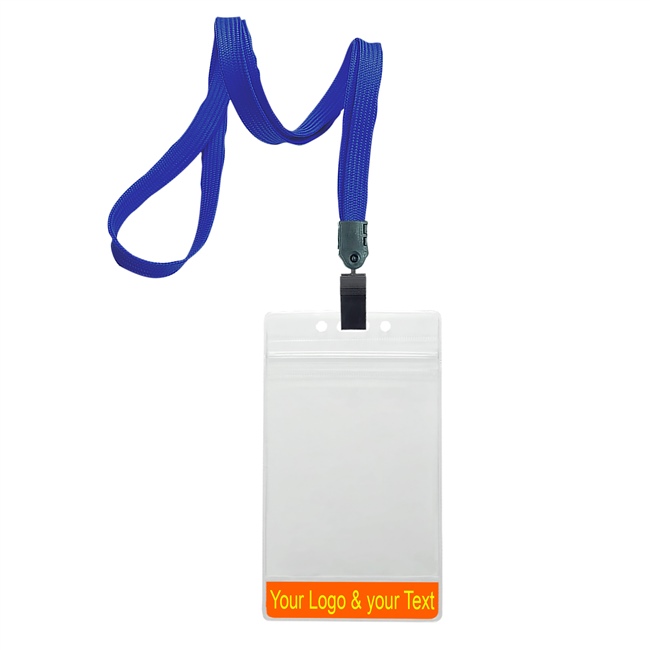 3/8 inch Royalblue title bar 3x4 ID holder lanyardwith rotating plastic clip attached vertical 3 x 4 zip-lock custom title bar badge holder-blank-LNB3V3NRBL
