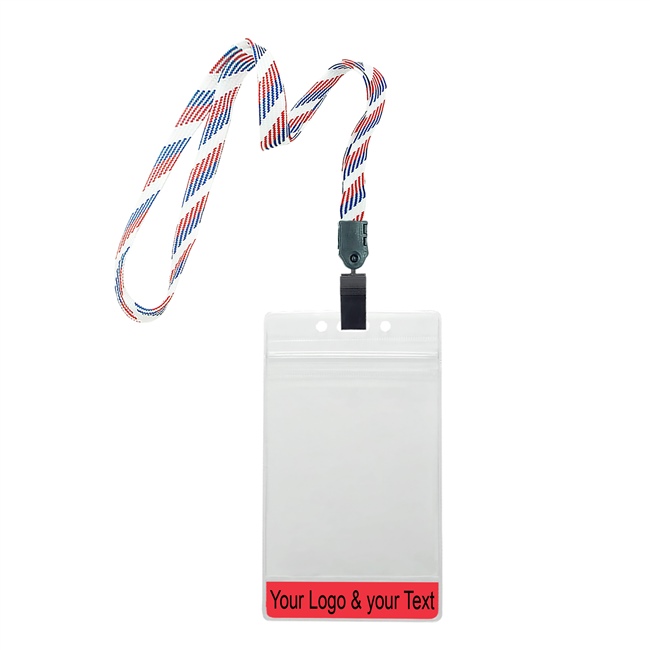 3/8 inch Patriotic pattern title bar 3x4 ID holder lanyardwith rotating plastic clip attached vertical 3 x 4 zip-lock custom title bar badge holder-blank-LNB3V3NRBW