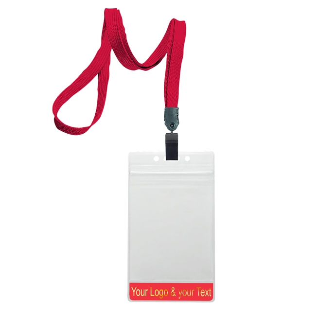 3/8 inch Red title bar 3x4 ID holder lanyardwith rotating plastic clip attached vertical 3 x 4 zip-lock custom title bar badge holder-blank-LNB3V3NRED