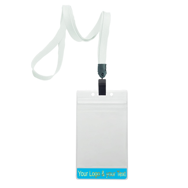 3/8 inch White title bar 3x4 ID holder lanyardwith rotating plastic clip attached vertical 3 x 4 zip-lock custom title bar badge holder-blank-LNB3V3NWHT