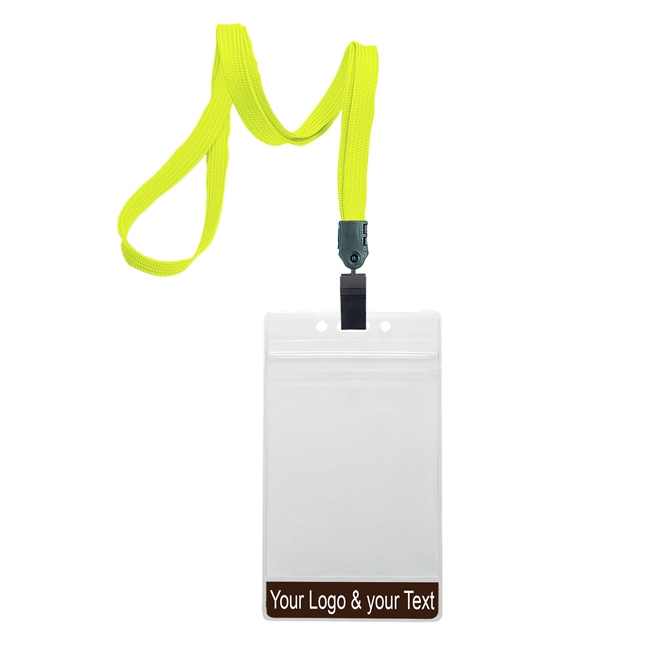 3/8 inch Yellow title bar 3x4 ID holder lanyardwith rotating plastic clip attached vertical 3 x 4 zip-lock custom title bar badge holder-blank-LNB3V3NYLW