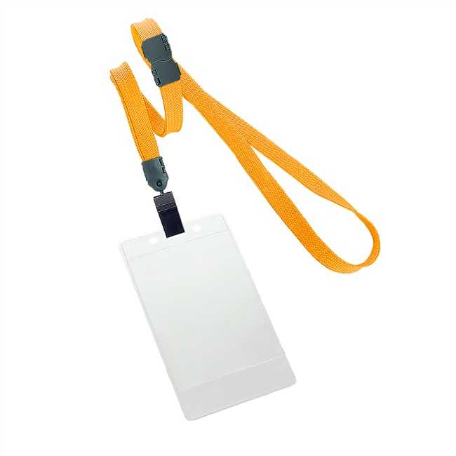 3/8 inch Carrot orange title bar vertical ID holder lanyardwith rotating plastic clip attached clear vertical  2 1/4 x 3 1/2 title bar badge holder-blank-LNB3V4BCOG
