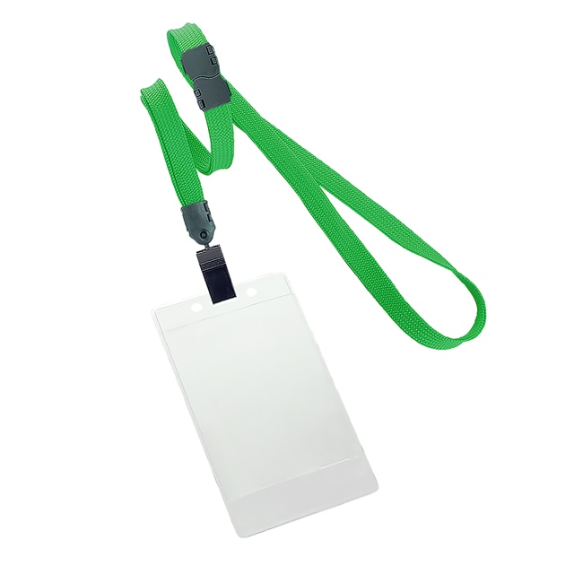 3/8 inch Green title bar vertical ID holder lanyardwith rotating plastic clip attached clear vertical  2 1/4 x 3 1/2 title bar badge holder-blank-LNB3V4BGRN