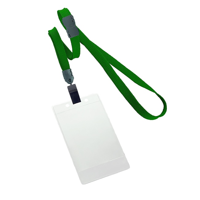 3/8 inch Hunter green title bar vertical ID holder lanyardwith rotating plastic clip attached clear vertical  2 1/4 x 3 1/2 title bar badge holder-blank-LNB3V4BHGN