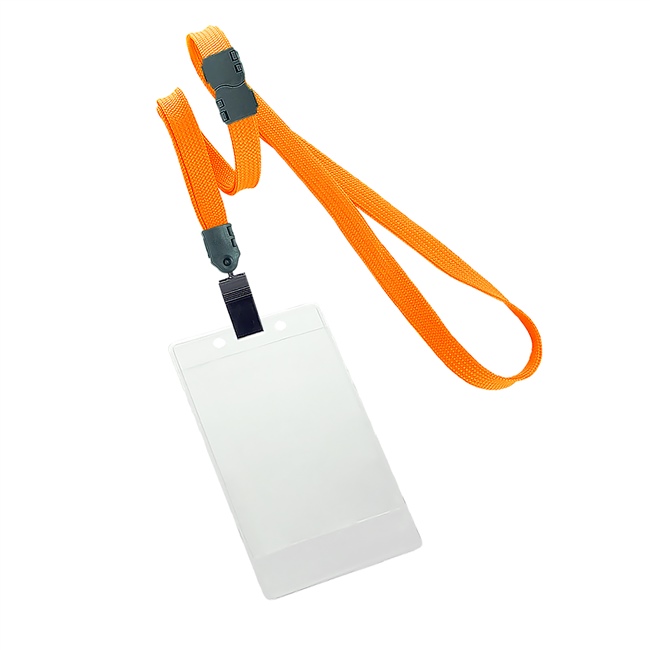 3/8 inch Orange title bar vertical ID holder lanyardwith rotating plastic clip attached clear vertical  2 1/4 x 3 1/2 title bar badge holder-blank-LNB3V4BORG