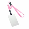 3/8 inch Pink title bar vertical ID holder lanyardwith rotating plastic clip attached clear vertical  2 1/4 x 3 1/2 title bar badge holder-blank-LNB3V4BPNK